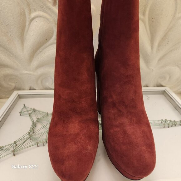Michael Kors Frenchie Brandy Red Suede Block Heel Platform Ankle Booties NIB. - Picture 4 of 12